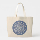 Abstracte Lacy Fractal Snowflake op blauwe achterg Grote Tote Bag (Achterkant)