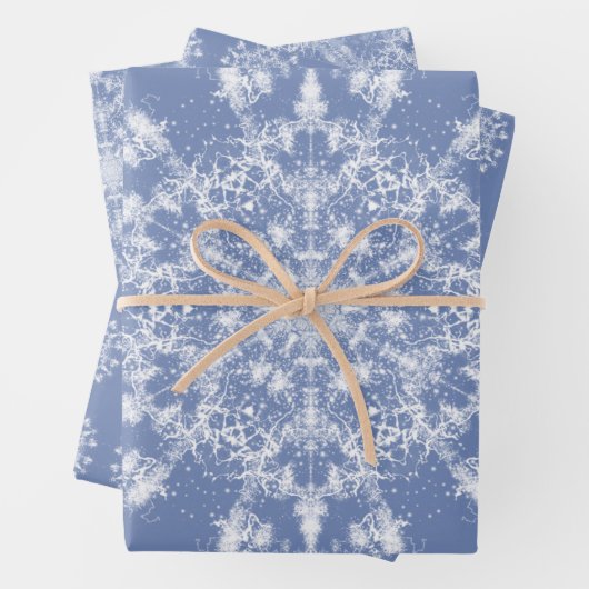 Abstracte Lacy Fractal Snowflake op blauwe achterg Inpakpapier Vel (In situ)