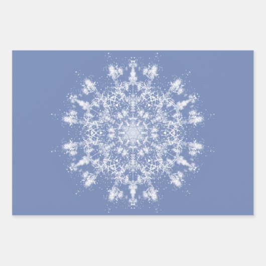 Abstracte Lacy Fractal Snowflake op blauwe achterg Inpakpapier Vel (Voorkant)
