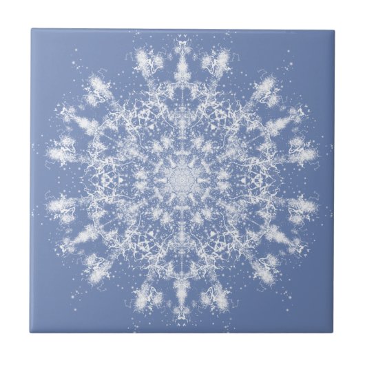 Abstracte Lacy Fractal Snowflake op blauwe achterg Tegeltje (Voorkant)