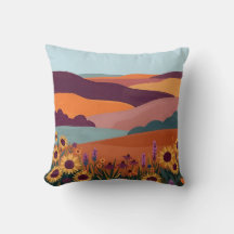 Abstracte Landschappenkussen - Tangerine & Plum