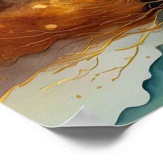 Abstracte Landschapschildering Goud Roest Blauw Poster (Hoek)