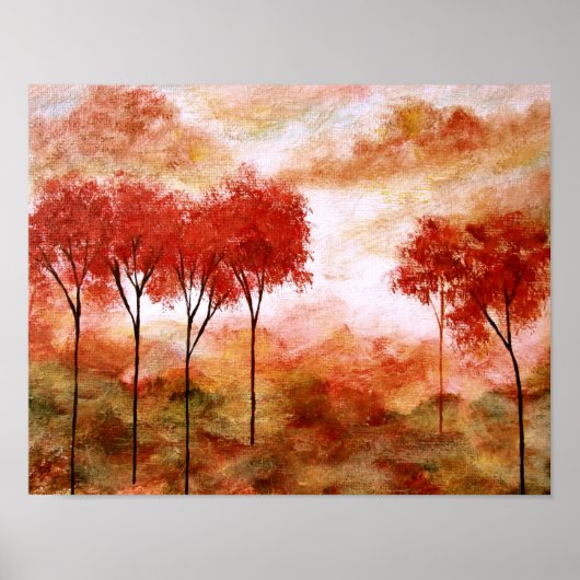 Abstracte landschapskunst, Red Skinny Trees Autumn Poster (Voorkant)