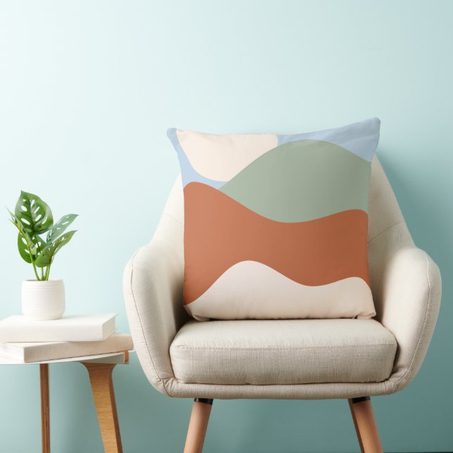 Abstracte landschapskunst – Terracotta, Sage & Sky Kussen (Stoel)
