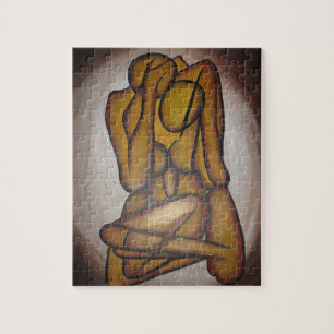 Abstracte langwerpige hedendaagse kunst in ochre e legpuzzel