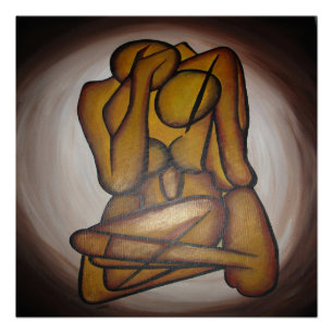 Abstracte langwerpige hedendaagse kunst in ochre e perfect poster