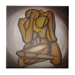 Abstracte langwerpige hedendaagse kunst in ochre e tegeltje