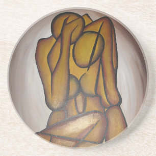 Abstracte langwerpige hedendaagse kunst in ochre e zandsteen onderzetter