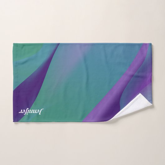 Abstracte lavendel turquoise violet met naam bad handdoek (Handdoek)