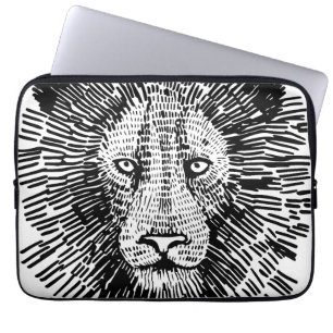 Abstracte Leeuwengezicht Illustratie in Vette Lijn Laptop Sleeve