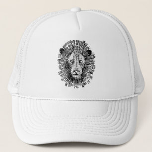 Abstracte Leeuwengezicht Illustratie in Vette Lijn Trucker Pet