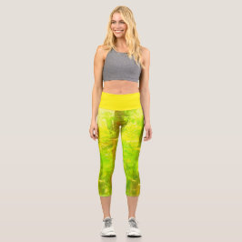 Abstracte Leggings met Lime Green en Yellow Capri