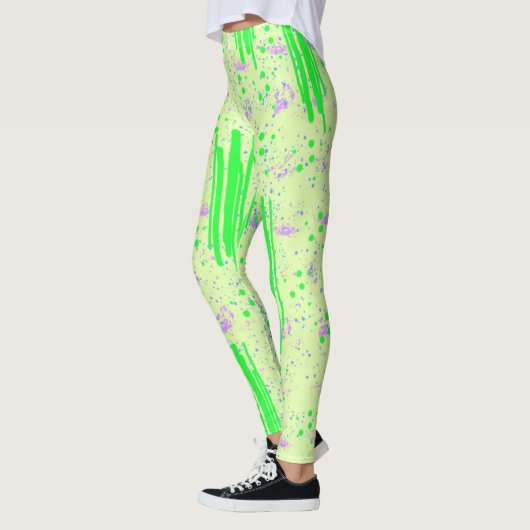Abstracte Leggings Ontwerp in Geel, Groen en Paars (Links)