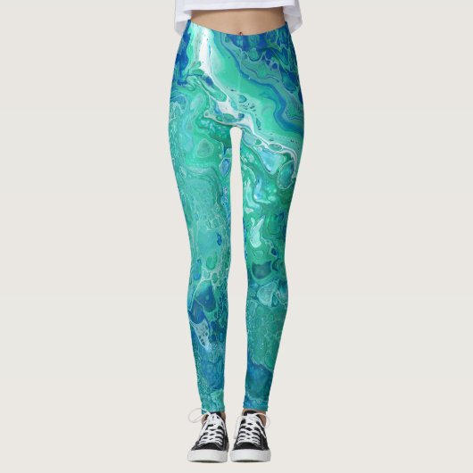 Abstracte Leggings voor Blues & Greens - "Atlantis (Voorkant)