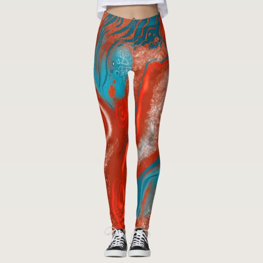 Abstracte leggings voor turkooizen en brandweer (Voorkant)