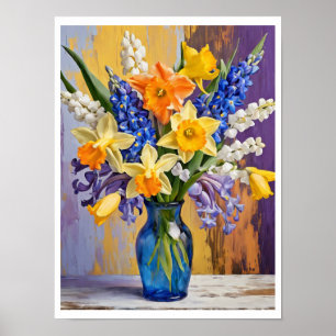 Abstracte lente bloemenboeket gele narcissen poster
