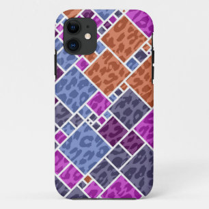 Abstracte leopard-kunst Paarse grijze pleinen iPhone 11 Hoesje