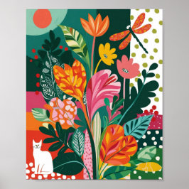 Abstracte levendige bloemenkunst poster