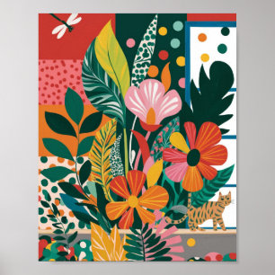 Abstracte levendige bloemenkunst poster
