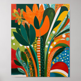 Abstracte levendige bloemenkunst poster