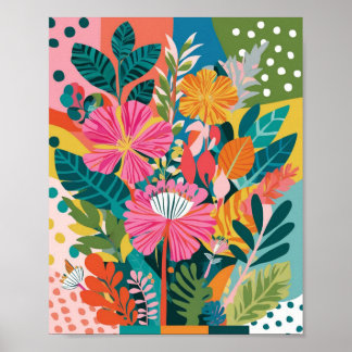 Abstracte levendige bloemenkunst poster