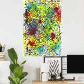Abstracte levendige bloemige doedellijn kunstwerk poster (Thuiskantoor)