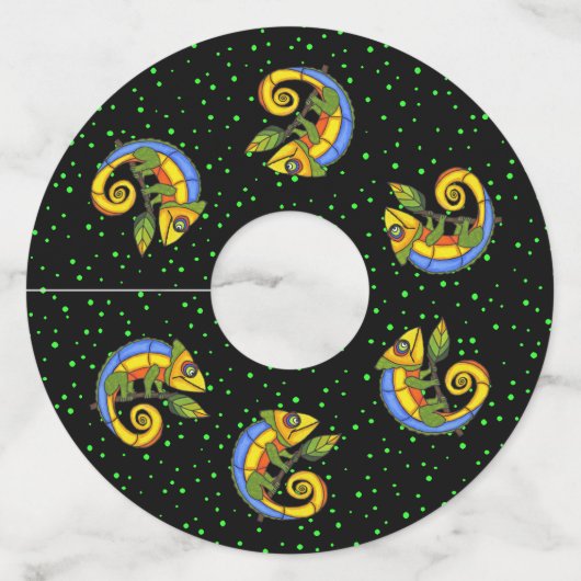 Abstracte Levendige Gekleurde Hagedis op Branch St Wijnglaslabel (Voorkant)