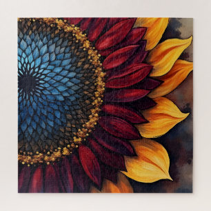 Abstracte levendige zonnebloem en zonnebloempitten legpuzzel