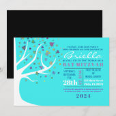 Abstracte levensboom van Mitzvah Aqua Invite Kaart (Voorkant / Achterkant)