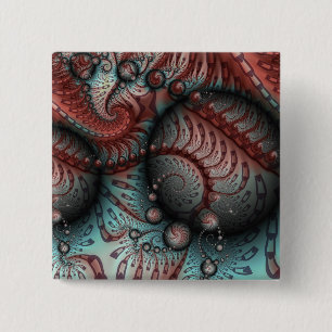 Abstracte Levensechte Fantasie Fractale Kunst Brui Vierkante Button 5,1 Cm