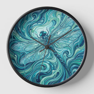 Abstracte Libelle Oceaanblauwe Verf Kunst Klokken