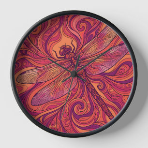 Abstracte Libelle Zonsondergang Oranje Lijnkunstkl