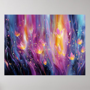 Abstracte lichtgevende bloemexplosie poster