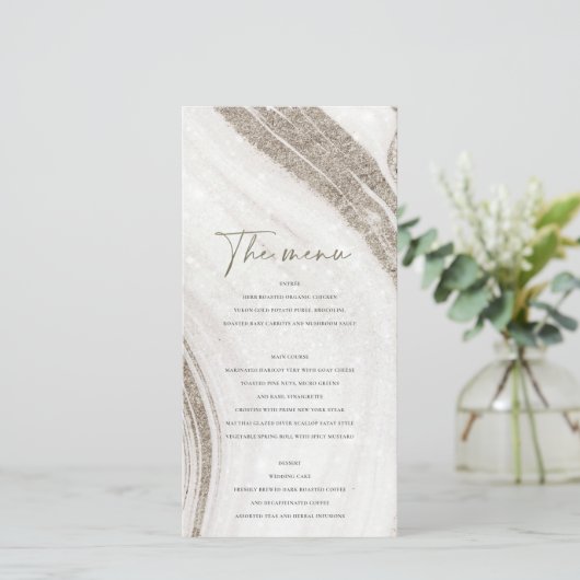 Abstracte lichtgouden marmeren agaat menukaart bedankkaart (Staand voorkant)