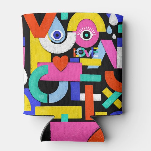 Abstracte liefde, ogen: kleurrijk patroon blikjeskoeler (Achterkant)