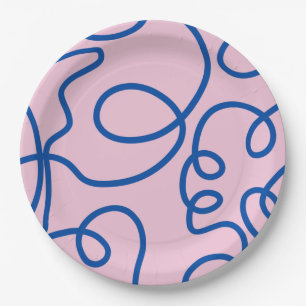 Abstracte lijn Art Retro roze en blauw Papieren Bordje
