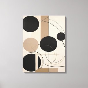 Abstracte lijn en cirkel moderne kunst in Beige Canvas Afdruk