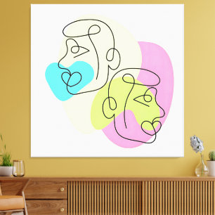 Abstracte lijn Kleurrijke tweeling gezichten Canvas Afdruk