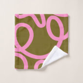Abstracte lijn roze en olijfgroen bad handdoek (Wasdoekje)