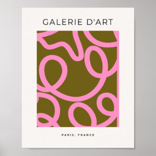 Abstracte lijn roze en olijfgroen poster