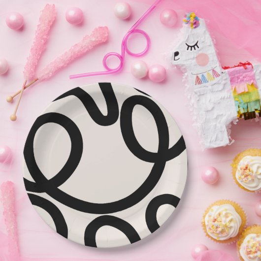 Abstracte lijn zwart en wit papieren bordje (Feest)