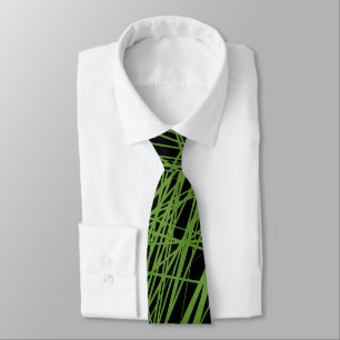 Abstracte lijnen - Avocado Green op zwart Stropdas