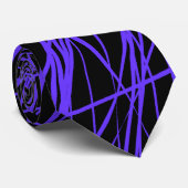 Abstracte lijnen - Deep Azure op Black Stropdas (Opgerold)