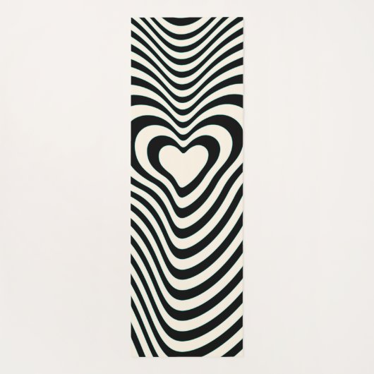 Abstracte Lijnen Harten in zwart en Amandelcrème Yogamat (Achterkant)