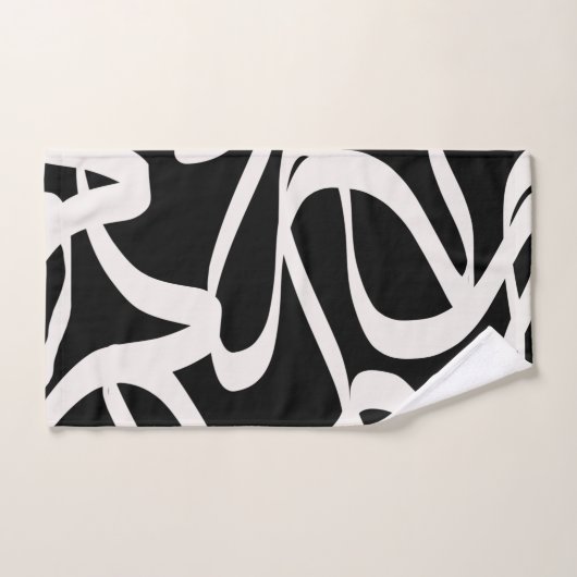Abstracte lijnen met moderne zwarte en beige crème bad handdoek (Handdoek)