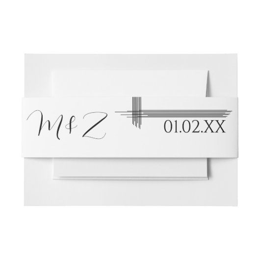 Abstracte lijnen script zwart wit bruiloft uitnodigingen wikkel (Voorkant Voorbeeld)
