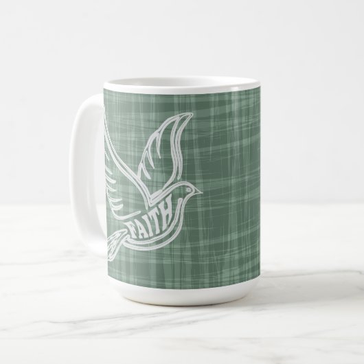 Abstracte lijnen van duif met geloof in het lichaa koffiemok (Voorkant links)