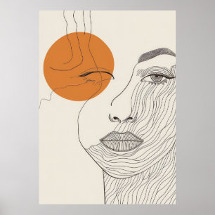 Abstracte lijnkunst gezicht. Lijntekening vrouwen Poster