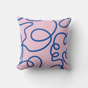 Abstracte Lijnkunst Retro Roze En Blauw Kussen