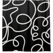 Abstracte lijnpenseelstreken zwart en wit douchegordijn (Voorkant)